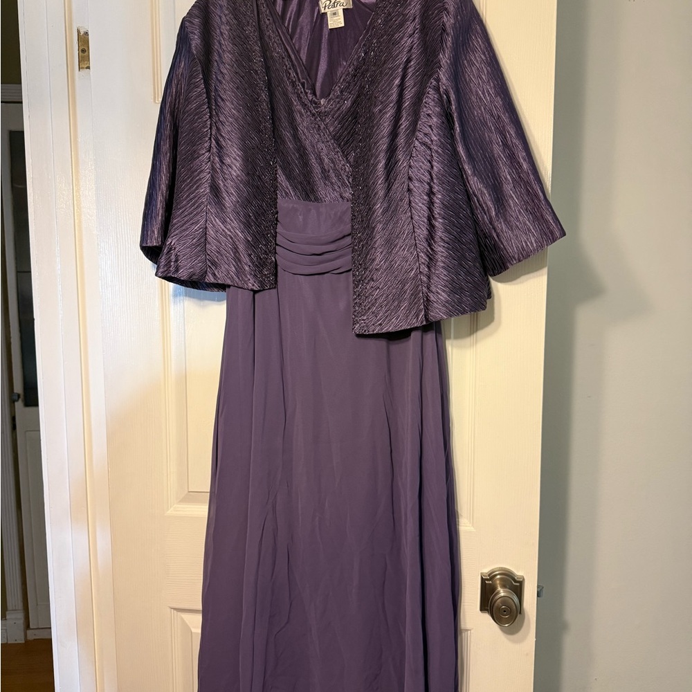 Patra Purple Pleated Gown V-neck 3/4 Sleeve